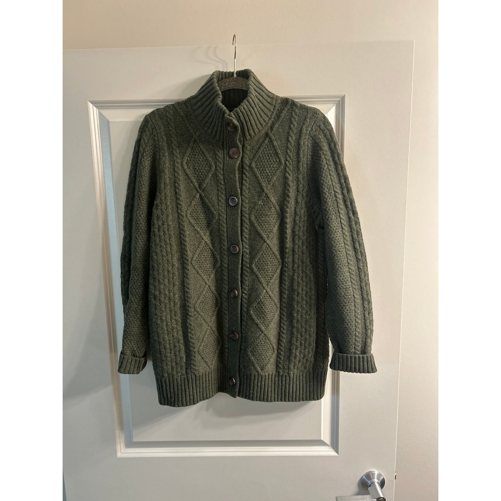 LLBean Cable Knit Cardigan Green Women size XL